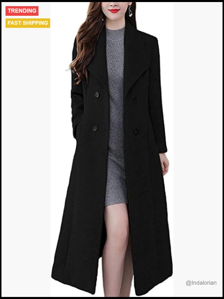 Women's Long Double Breasted Pea Coat Shawl Collar Warm Wool Trench